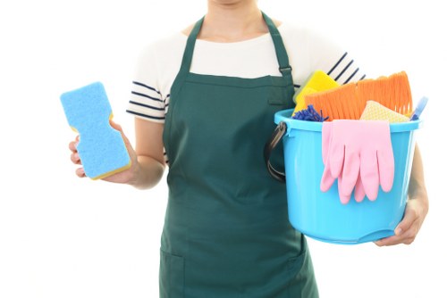 Professional home cleaner working in a Fulham living room