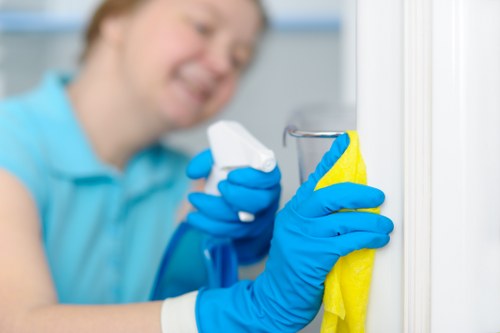 Cleaner preparing a bathroom in a Fulham property